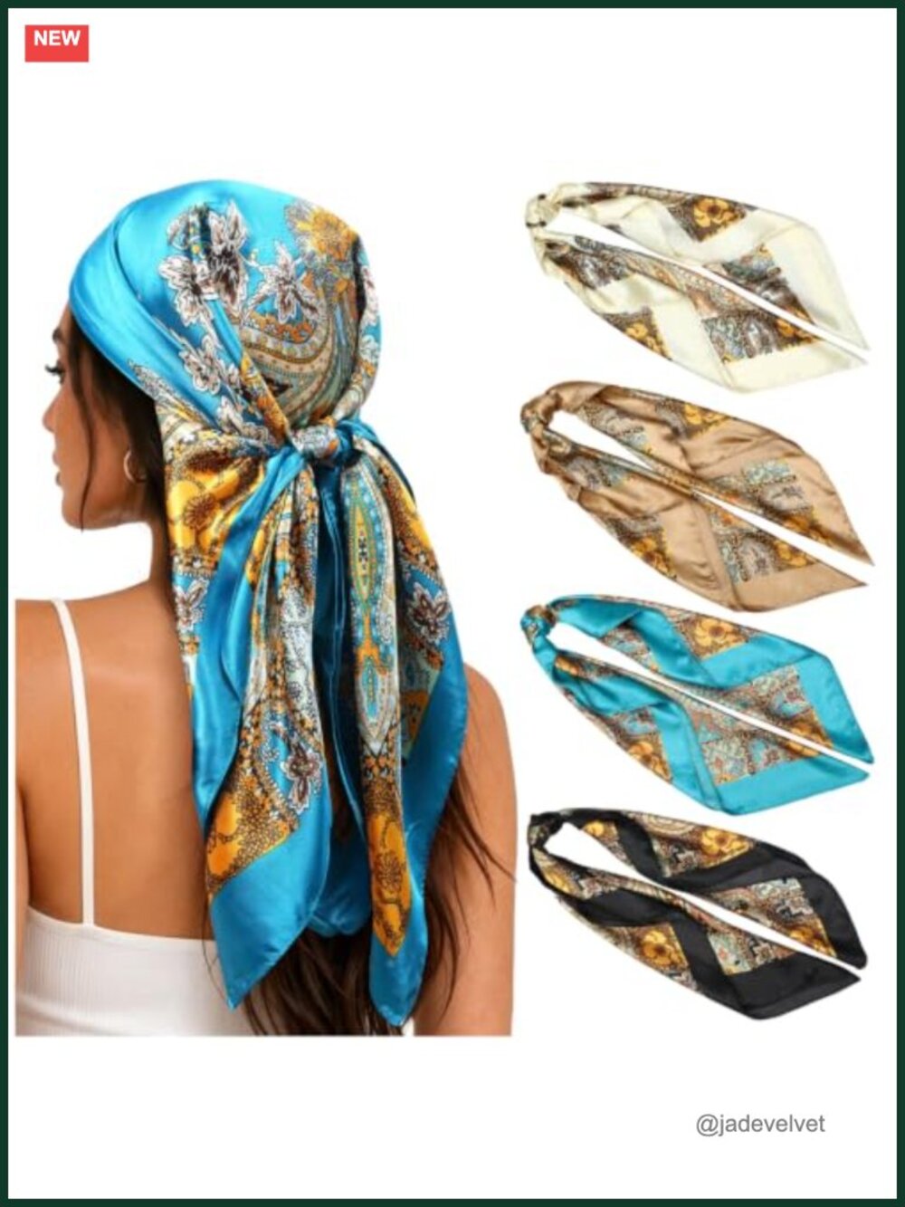 Satin Hair Scarves 35x35 for Women, Silk-like Bandanas, 4 Pack
